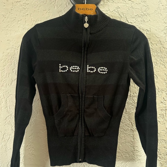 Bebe Black Rhinestone Logo Cardigan - Picture 2 of 5